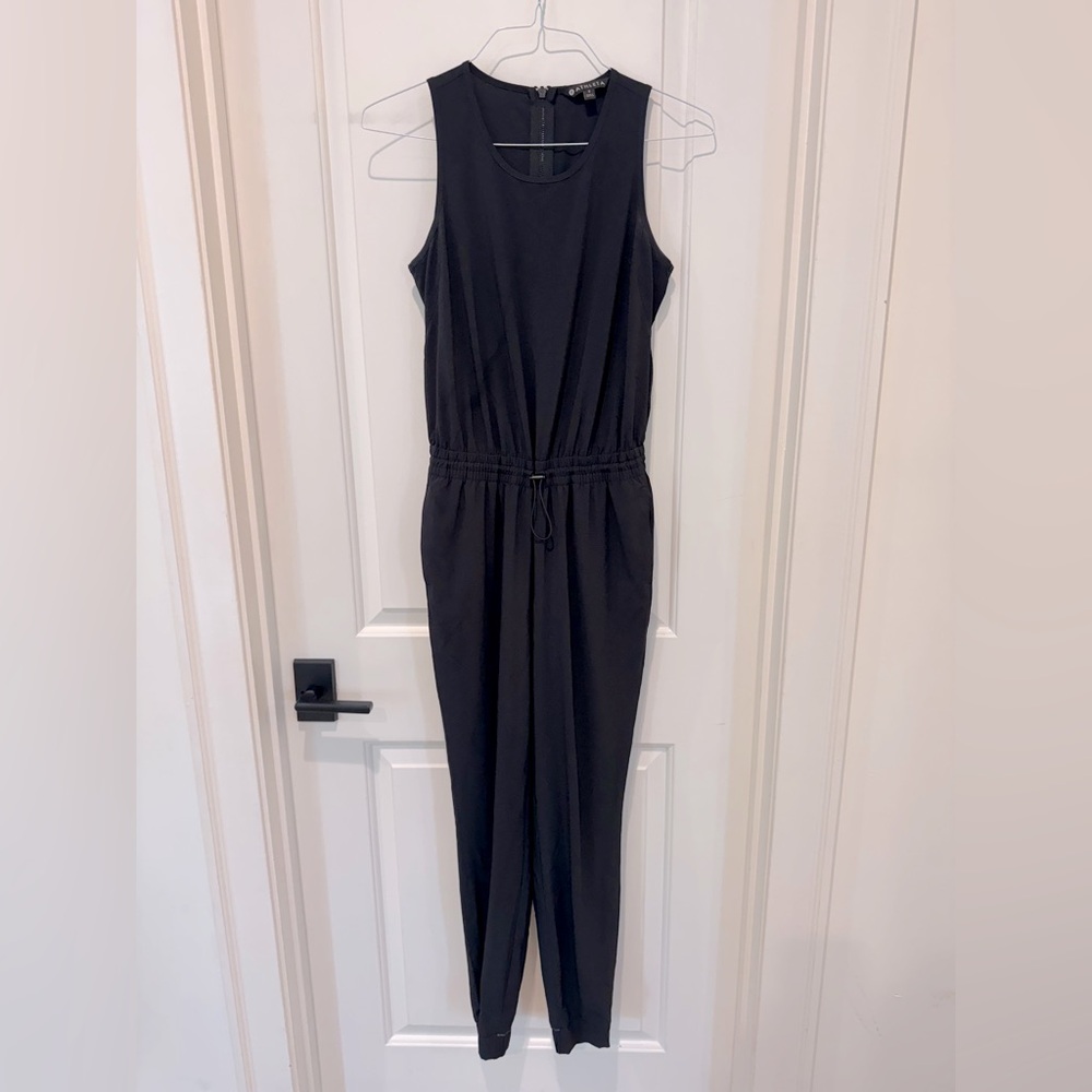 Athleta Black Sleeveless Jumpsuit with Tapered Legs
